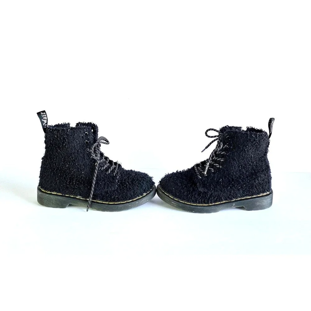 DR MARTENS Junior 1460 Pascal Tinsel Fur Lace Up Boots Black 12 29 Sparkly Girls